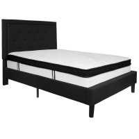 Flash Furniture SL-BMF-22-GG Roxbury Full Size Tufted Upholstered Platform Bed in Black Fabric with Memory Foam Mattress